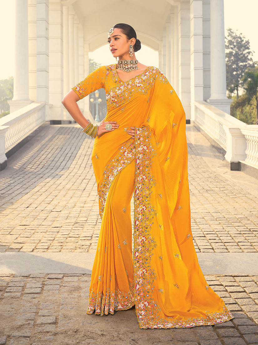 Crepe Jacquard Silk Cut-Dana & Thread Work Saree Crepe Jacquard Silk Cut-Dana & Thread Work Saree