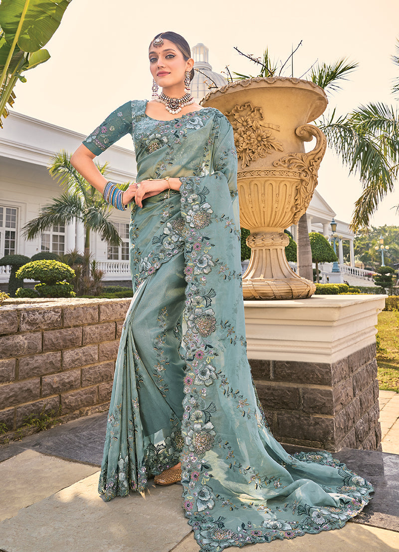 Crepe Jacquard Silk Cut-Dana & Thread Work Saree Crepe Jacquard Silk Cut-Dana & Thread Work Saree