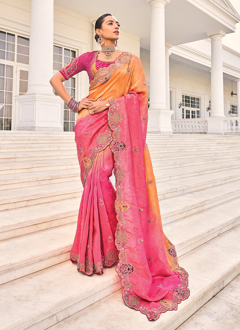 Crepe Jacquard Silk Cut-Dana & Thread Work Saree Crepe Jacquard Silk Cut-Dana & Thread Work Saree