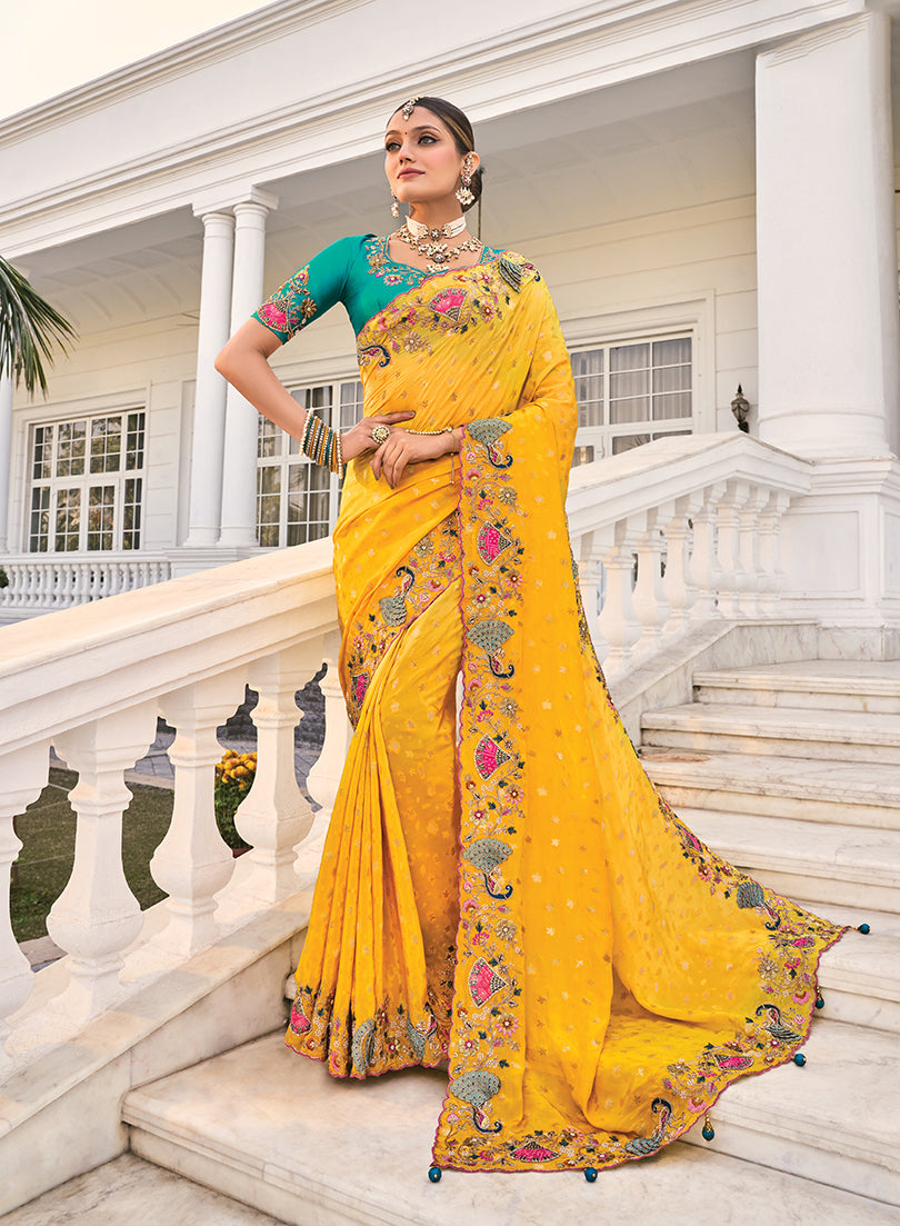 Crepe Jacquard Silk Cut-Dana & Thread Work Saree Crepe Jacquard Silk Cut-Dana & Thread Work Saree
