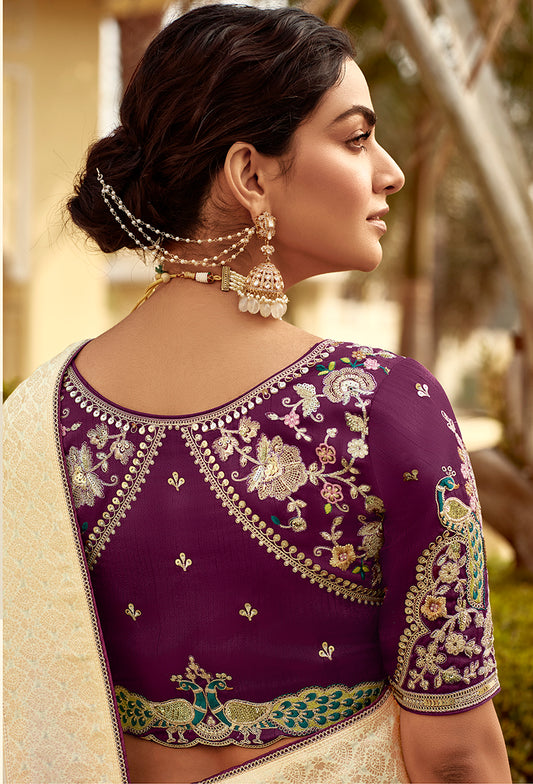 Cream Traditional Zari Woven Dola Silk Saree