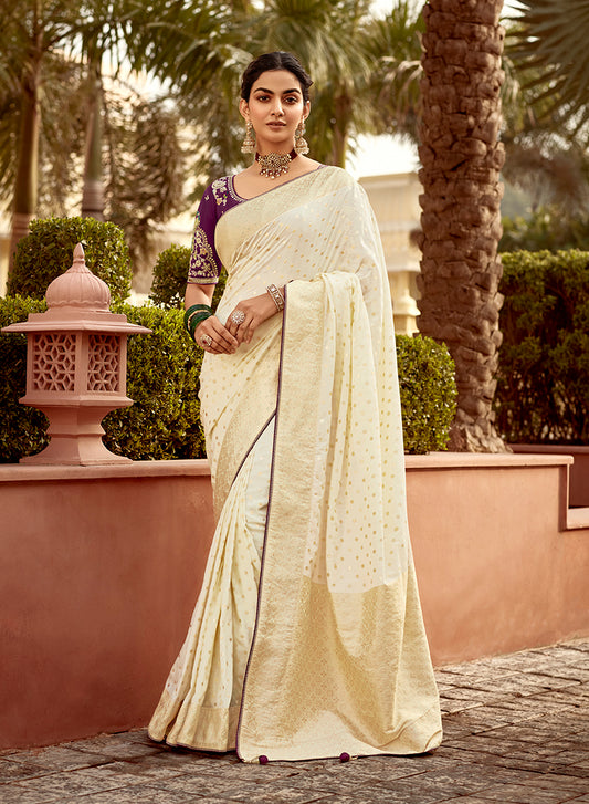 Cream Traditional Zari Woven Dola Silk Saree