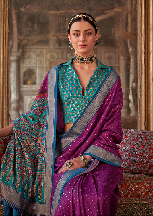 Purple Silk Printed Saree