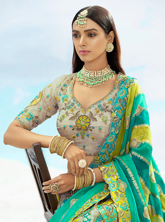 Light Grey Silk Heavy Embroidered Bridal Lehenga Choli