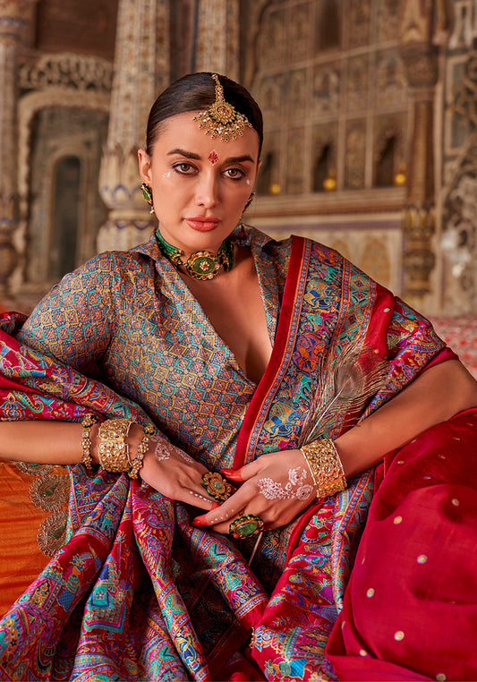 Crimson Red Silk Printed Saree