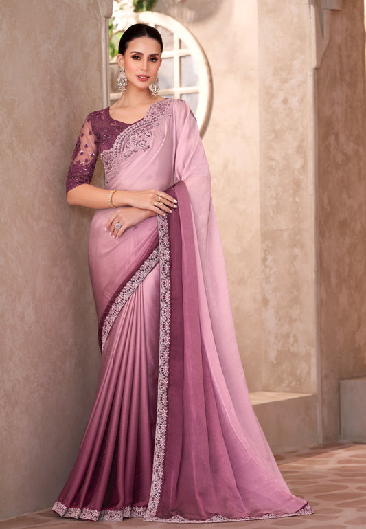 Chifon Silk Party wear Saree Multi Color With Embroidery Work