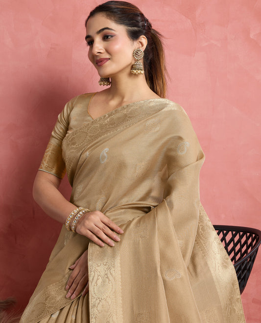 Beige Soft Silk Weaving Ceremonial Classic Saree