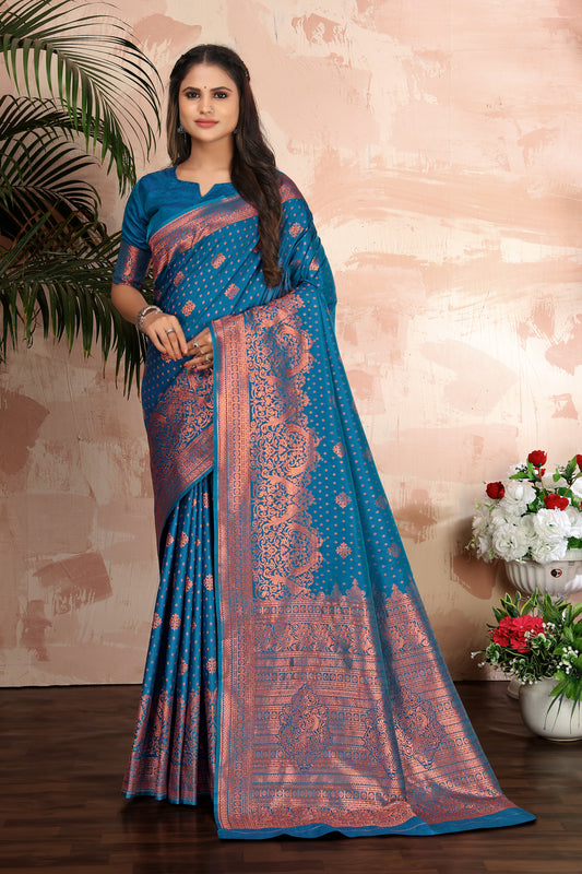 Cobalt Blue Silk Blend Woven Trendy Saree