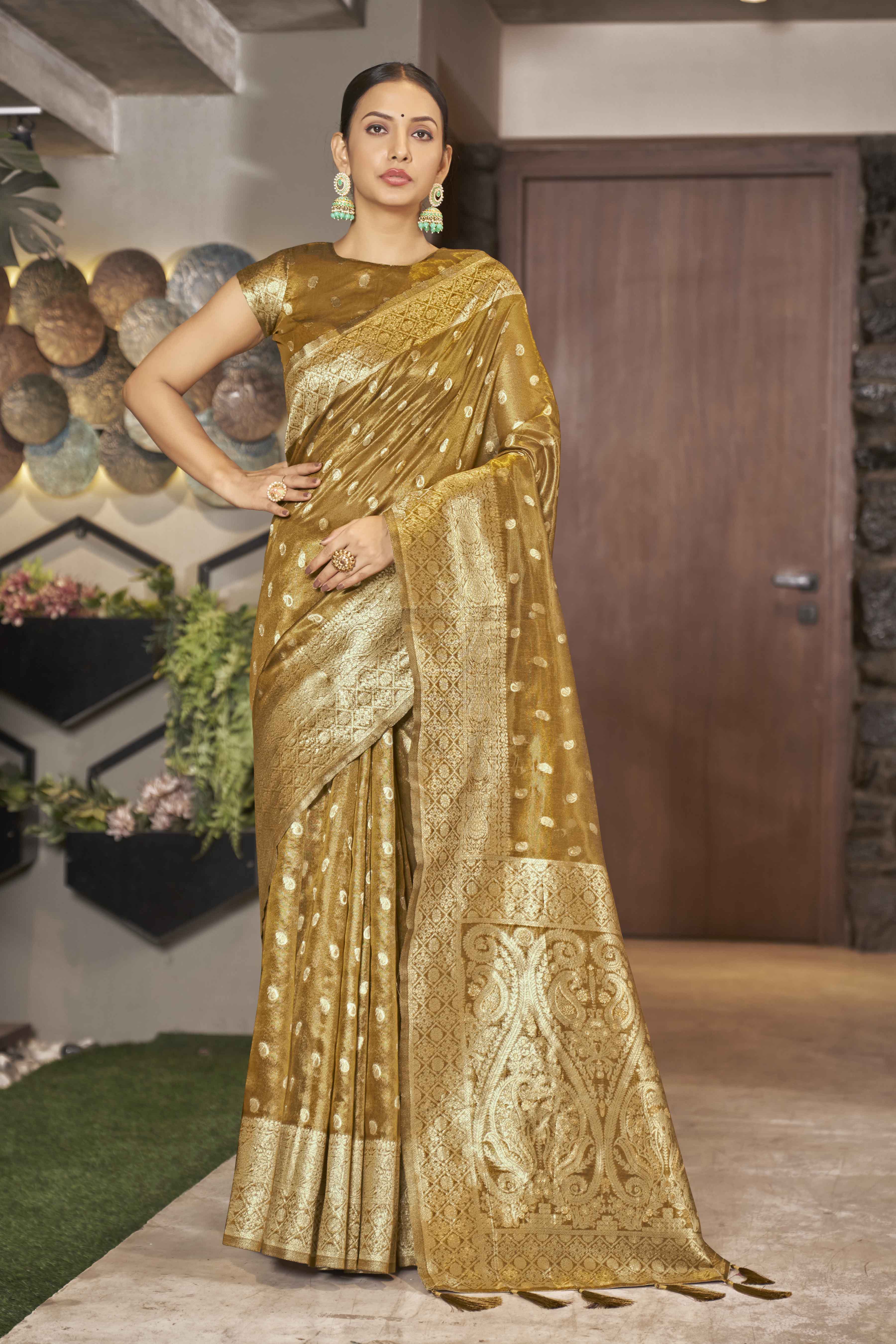 Mustard Shimmer Silk Woven Trending Saree - Monjolika Fashion Mustard Shimmer Silk Woven Trending Saree - Monjolika Fashion