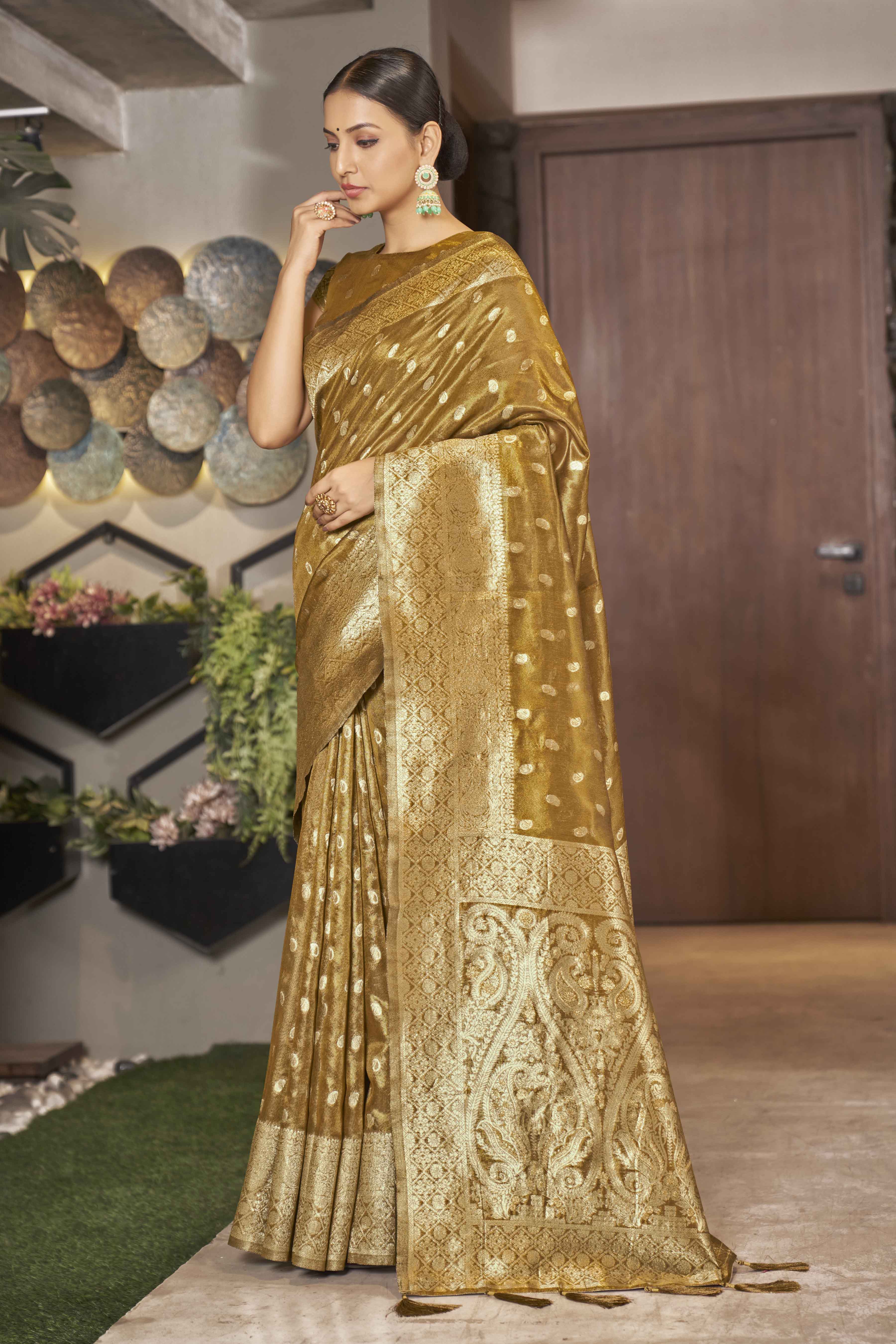 Mustard Shimmer Silk Woven Trending Saree - Monjolika Fashion Mustard Shimmer Silk Woven Trending Saree - Monjolika Fashion