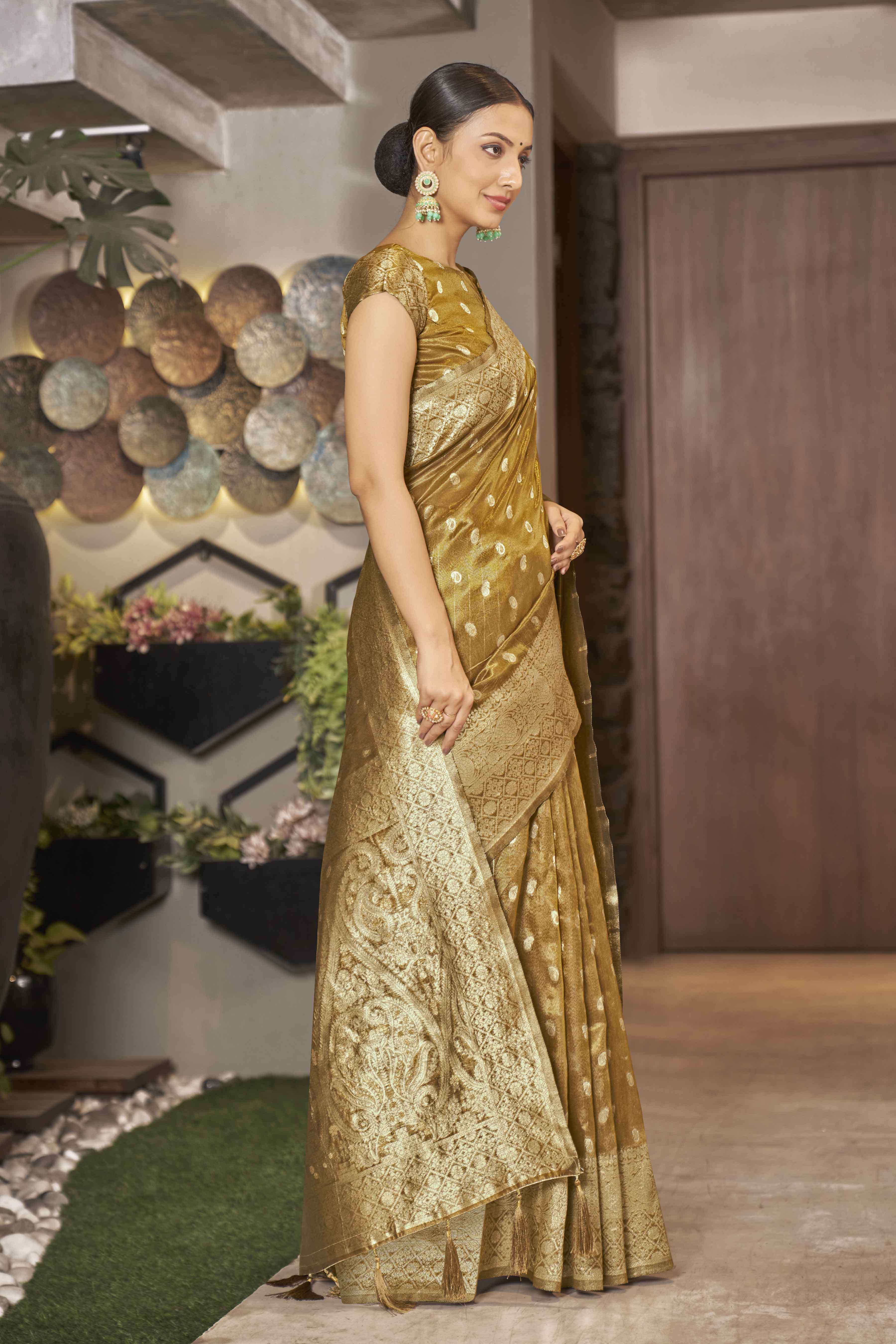 Mustard Shimmer Silk Woven Trending Saree - Monjolika Fashion Mustard Shimmer Silk Woven Trending Saree - Monjolika Fashion