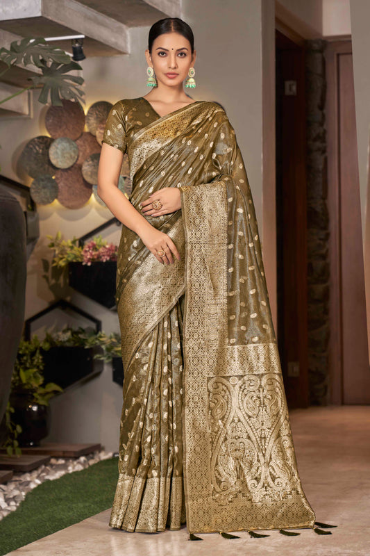 Coffee Brown Shimmer Silk Woven Trending Saree - Monjolika Fashion