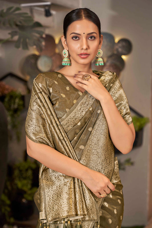 Coffee Brown Shimmer Silk Woven Trending Saree - Monjolika Fashion