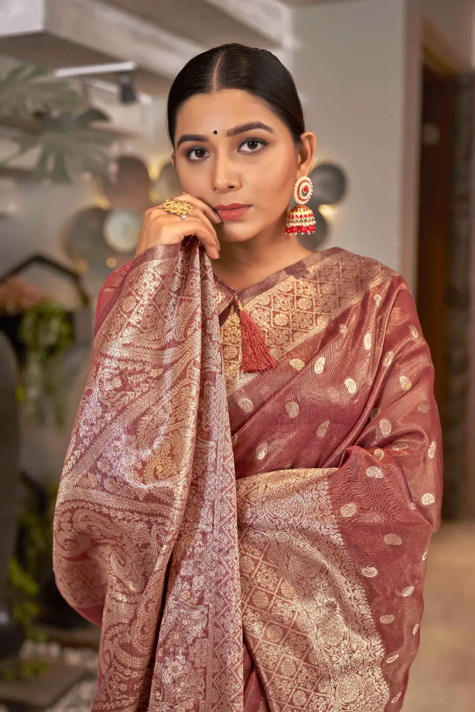 Rust Shimmer Silk Woven Trending Saree - Monjolika Fashion Rust Shimmer Silk Woven Trending Saree - Monjolika Fashion