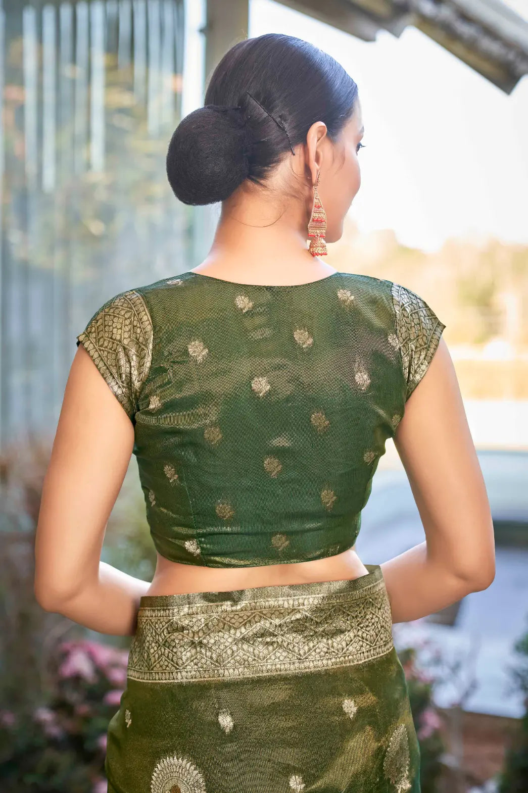 Olive Green Shimmer Silk Woven Work Ethnic Saree - Monjolika Fashion Olive Green Shimmer Silk Woven Work Ethnic Saree - Monjolika Fashion