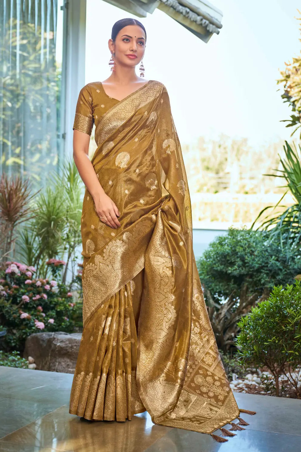 Mustard Shimmer Silk Woven Work Ethnic Saree - Monjolika Fashion Mustard Shimmer Silk Woven Work Ethnic Saree - Monjolika Fashion