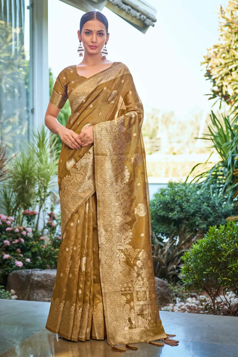 Mustard Shimmer Silk Woven Work Ethnic Saree - Monjolika Fashion Mustard Shimmer Silk Woven Work Ethnic Saree - Monjolika Fashion