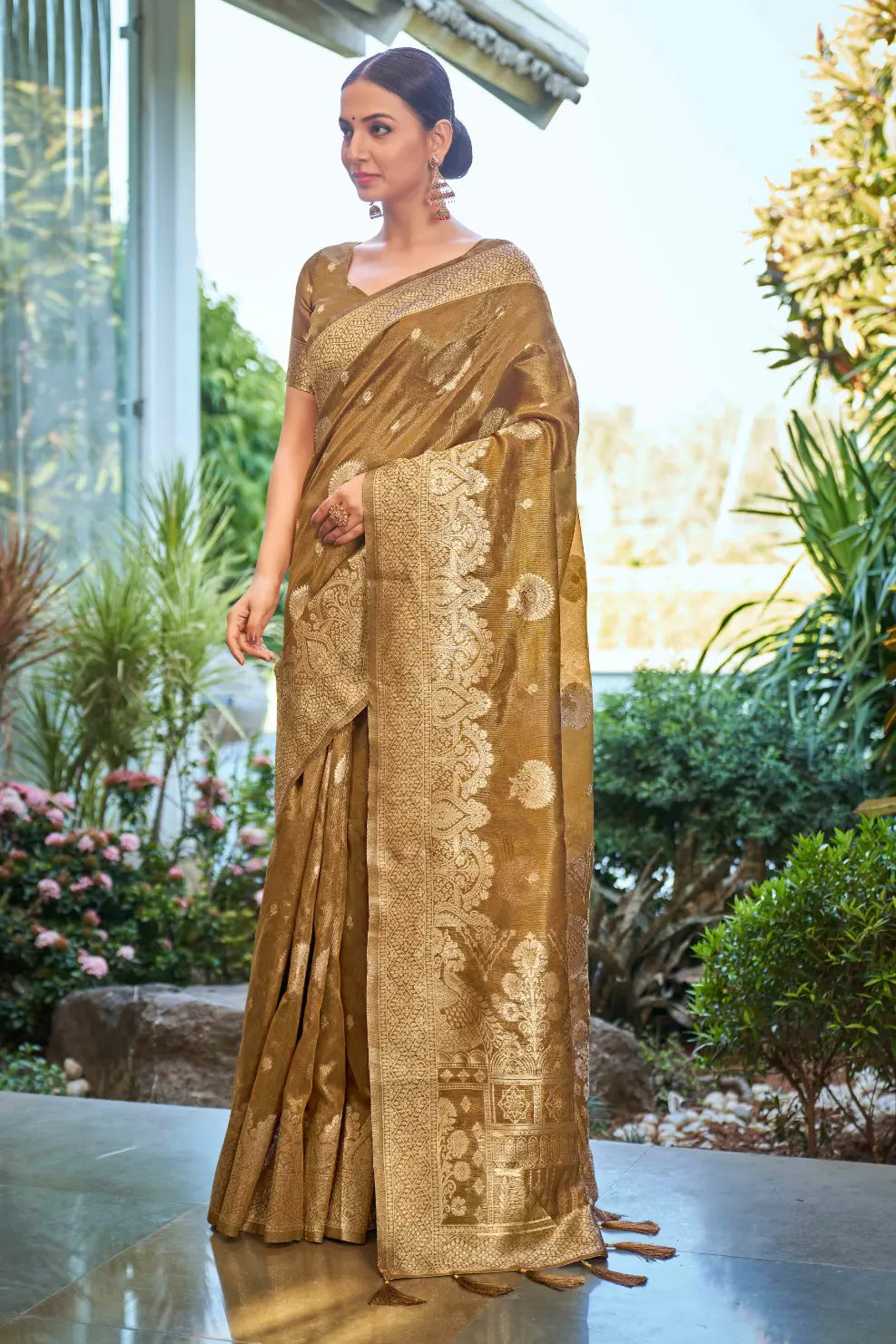 Mustard Shimmer Silk Woven Work Ethnic Saree - Monjolika Fashion Mustard Shimmer Silk Woven Work Ethnic Saree - Monjolika Fashion
