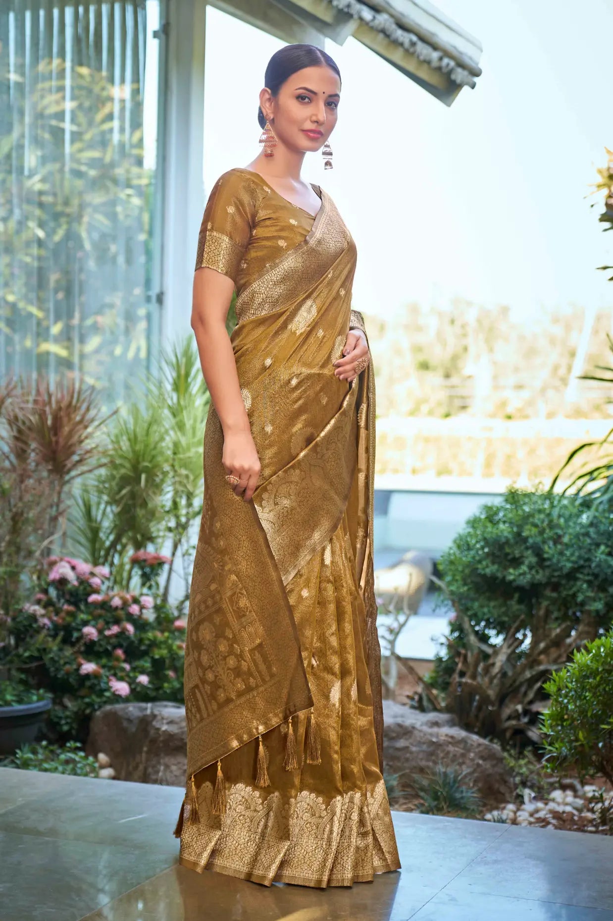 Mustard Shimmer Silk Woven Work Ethnic Saree - Monjolika Fashion Mustard Shimmer Silk Woven Work Ethnic Saree - Monjolika Fashion