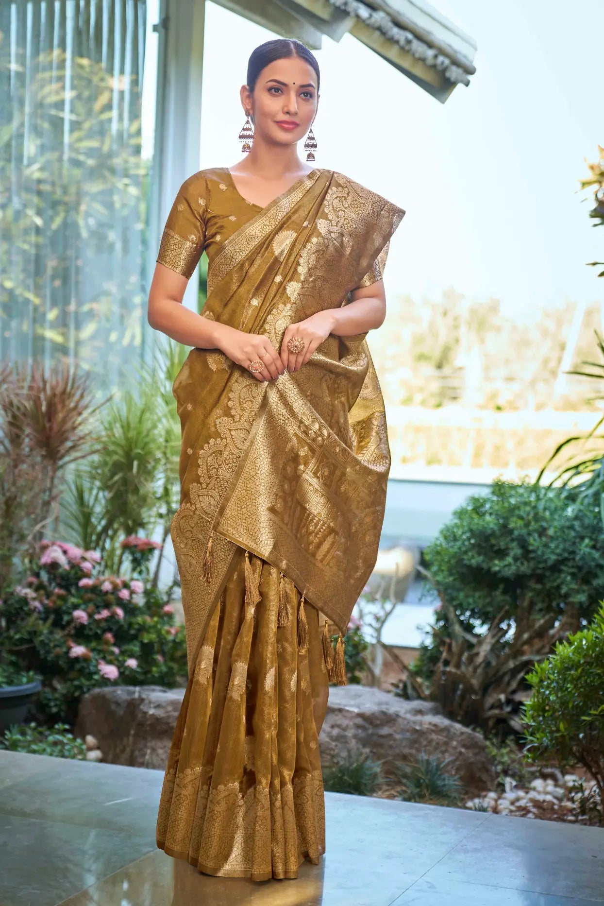 Mustard Shimmer Silk Woven Work Ethnic Saree - Monjolika Fashion Mustard Shimmer Silk Woven Work Ethnic Saree - Monjolika Fashion