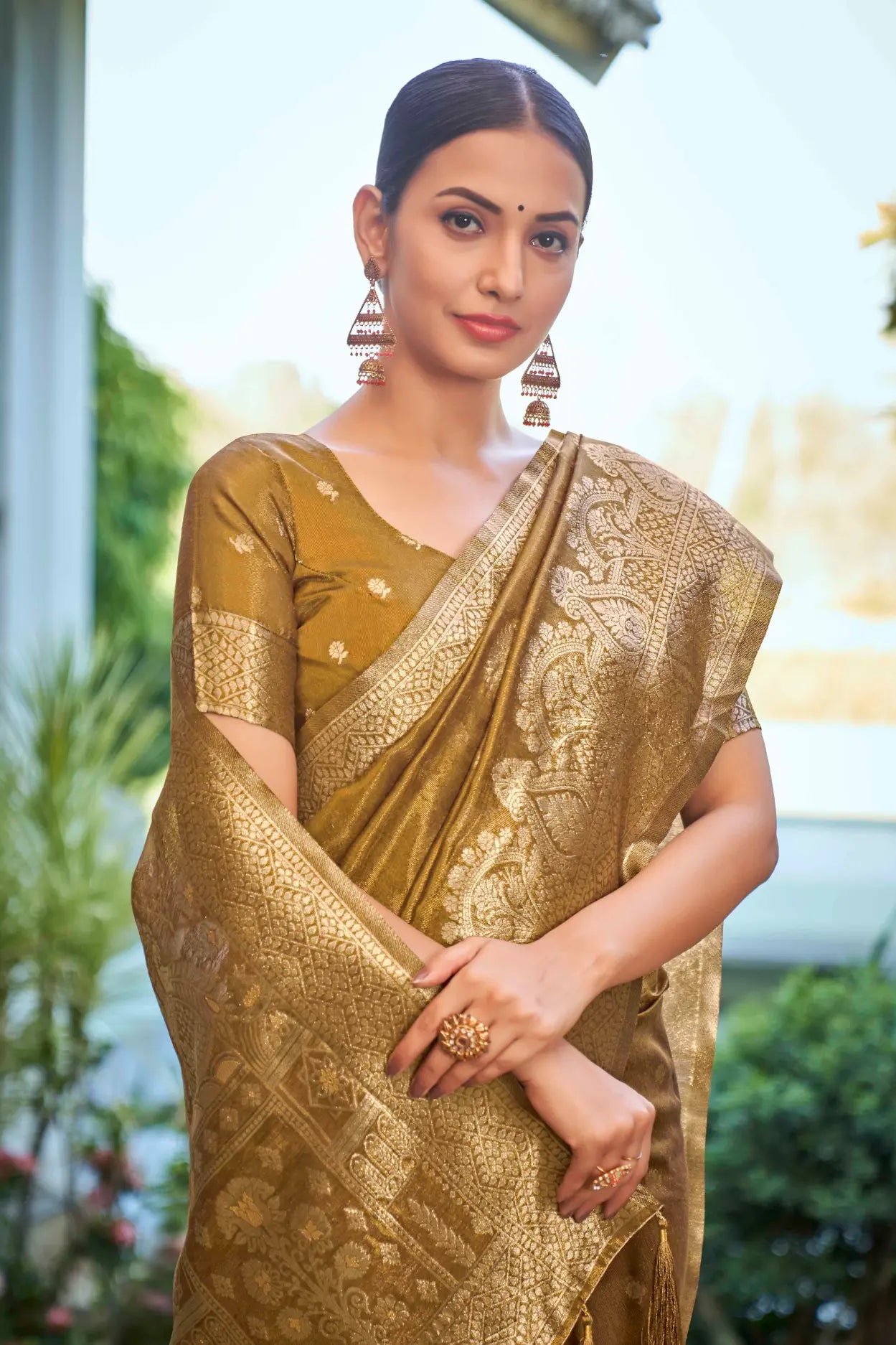 Mustard Shimmer Silk Woven Work Ethnic Saree - Monjolika Fashion Mustard Shimmer Silk Woven Work Ethnic Saree - Monjolika Fashion