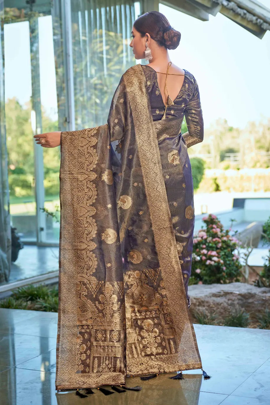 Ligth Navy Shimmer Silk Woven Work Ethnic Saree - Monjolika Fashion Ligth Navy Shimmer Silk Woven Work Ethnic Saree - Monjolika Fashion