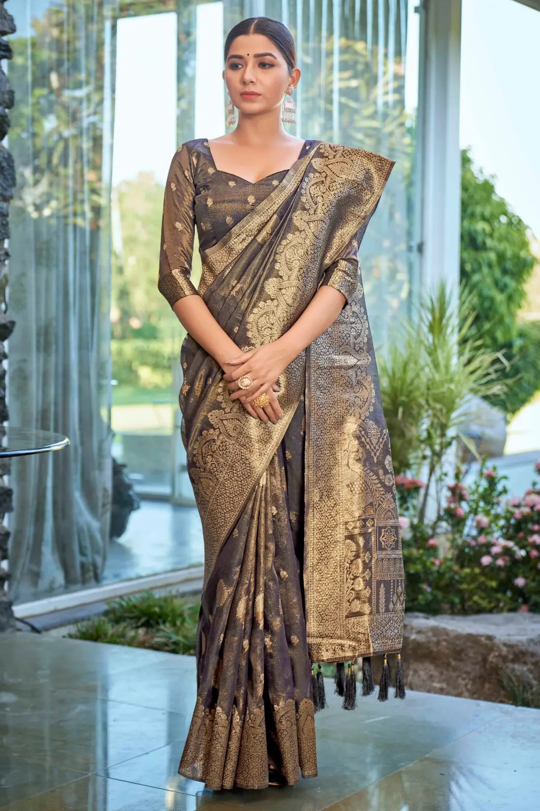 Ligth Navy Shimmer Silk Woven Work Ethnic Saree - Monjolika Fashion Ligth Navy Shimmer Silk Woven Work Ethnic Saree - Monjolika Fashion