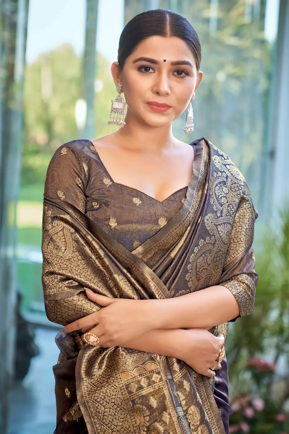 Ligth Navy Shimmer Silk Woven Work Ethnic Saree - Monjolika Fashion Ligth Navy Shimmer Silk Woven Work Ethnic Saree - Monjolika Fashion