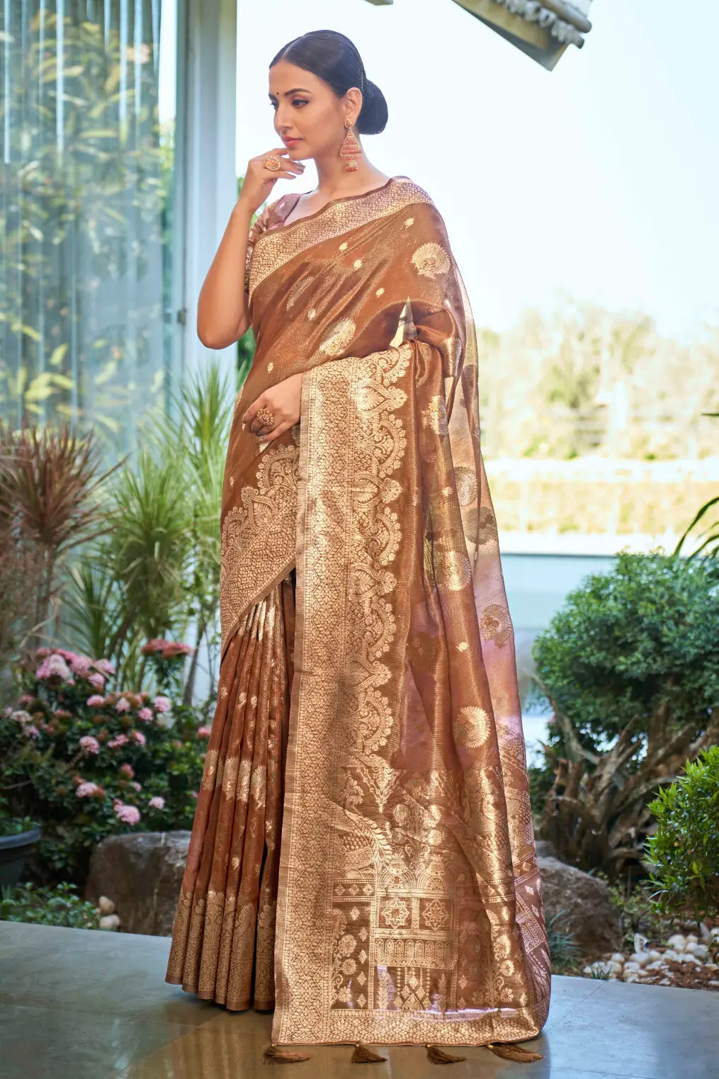 Rust Shimmer Silk Woven Work Ethnic Saree - Monjolika Fashion Rust Shimmer Silk Woven Work Ethnic Saree - Monjolika Fashion