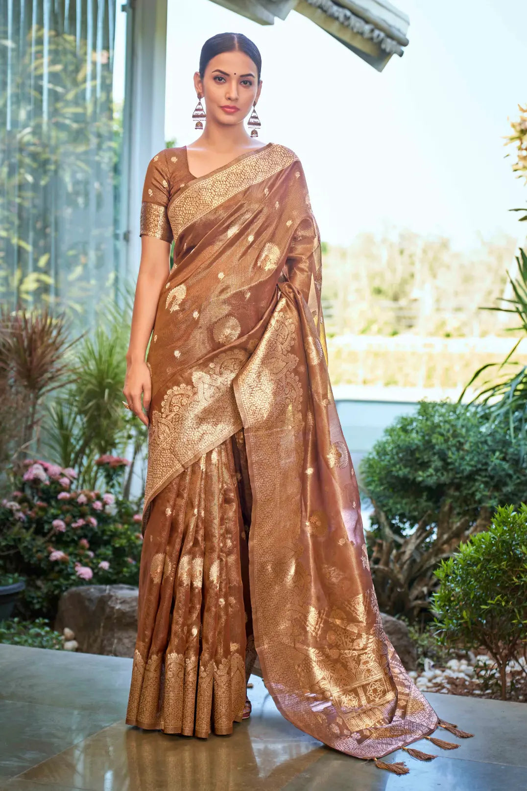 Rust Shimmer Silk Woven Work Ethnic Saree - Monjolika Fashion Rust Shimmer Silk Woven Work Ethnic Saree - Monjolika Fashion