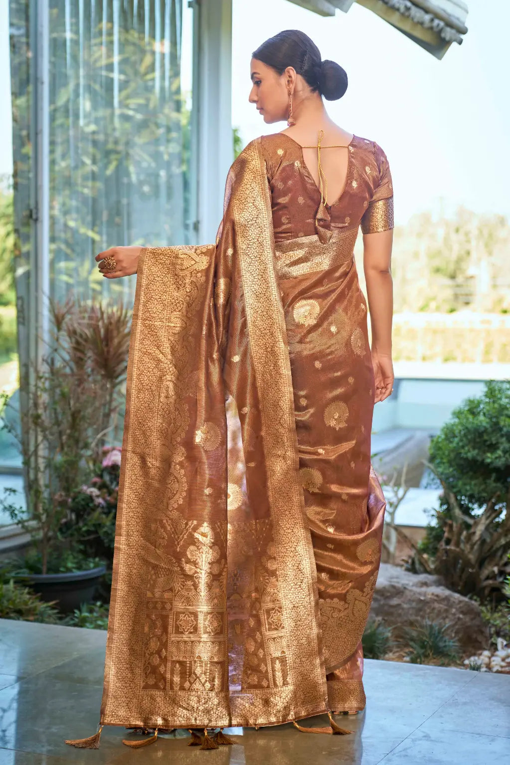 Rust Shimmer Silk Woven Work Ethnic Saree - Monjolika Fashion Rust Shimmer Silk Woven Work Ethnic Saree - Monjolika Fashion