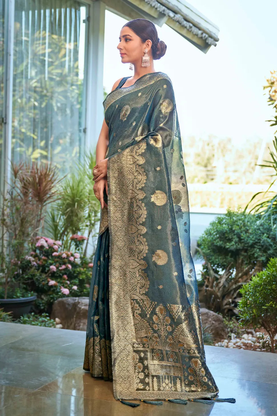 Ligth Teal Shimmer Silk Woven Work Ethnic Saree - Monjolika Fashion Ligth Teal Shimmer Silk Woven Work Ethnic Saree - Monjolika Fashion