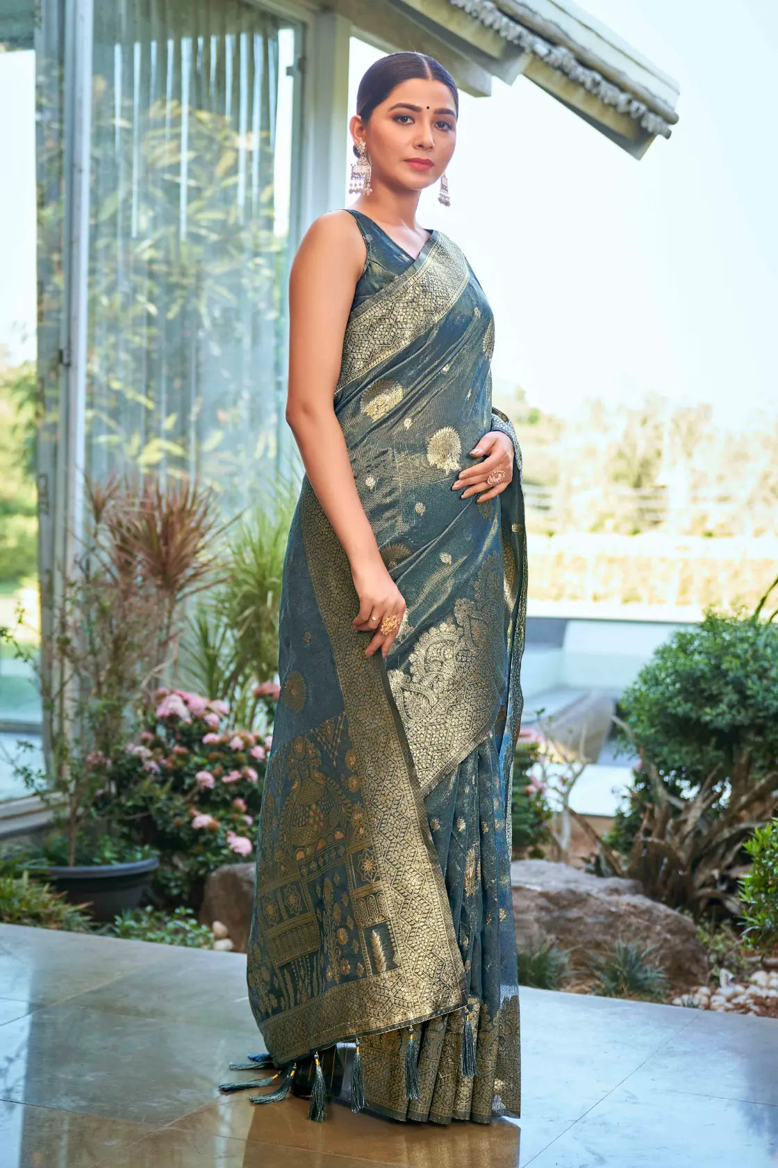 Ligth Teal Shimmer Silk Woven Work Ethnic Saree - Monjolika Fashion Ligth Teal Shimmer Silk Woven Work Ethnic Saree - Monjolika Fashion