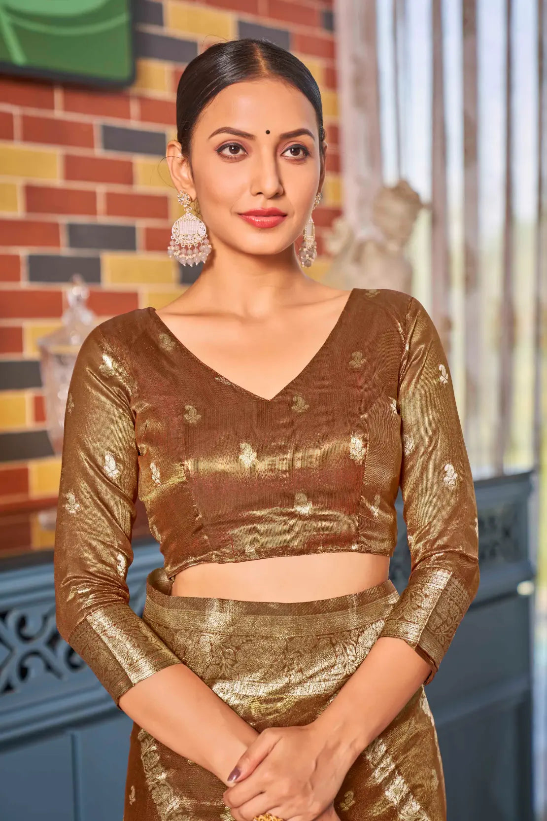 Rust Shimmer Silk Woven Contemporary Style Saree - Monjolika Fashion Rust Shimmer Silk Woven Contemporary Style Saree - Monjolika Fashion