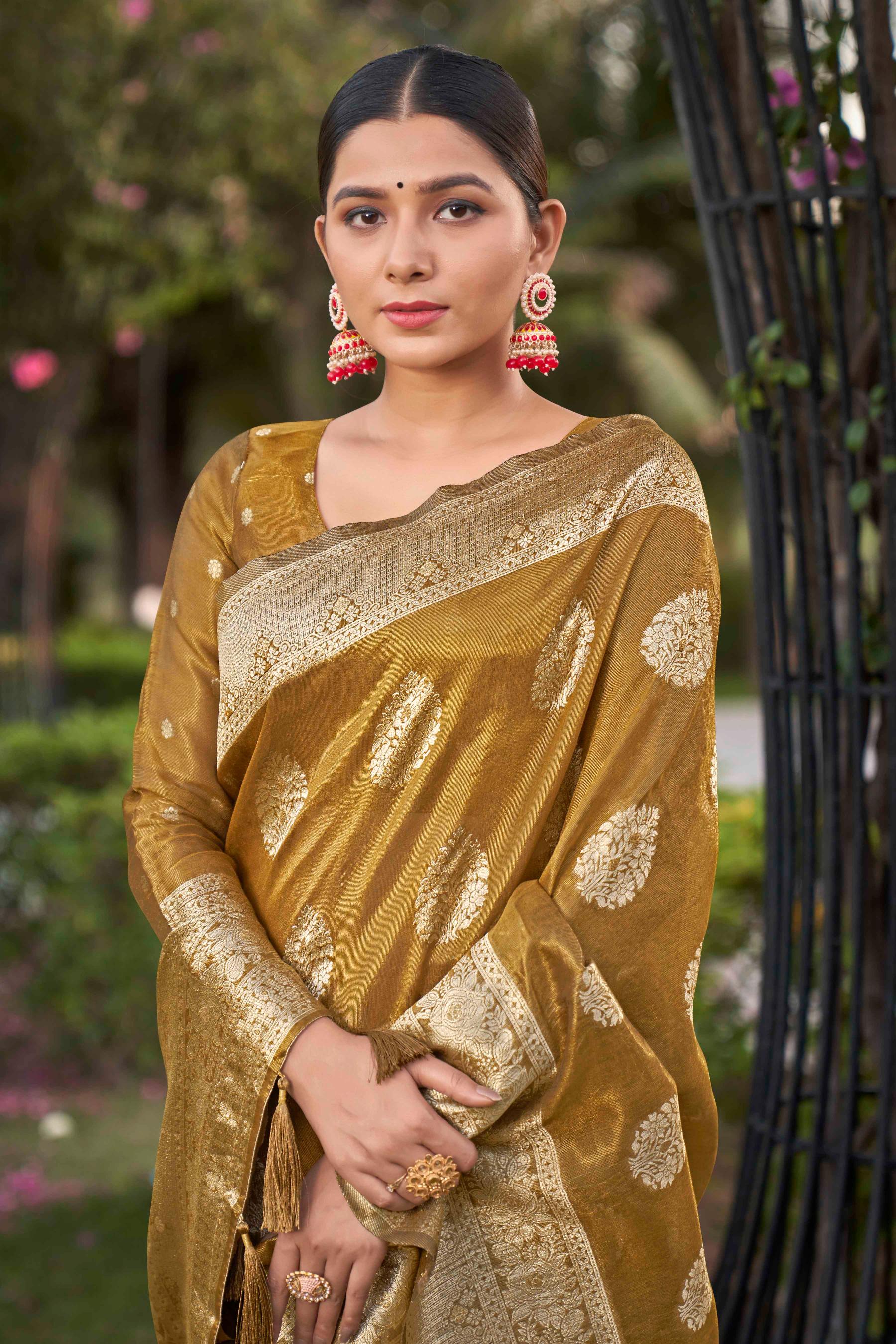 Mustard Shimmer Silk Woven Fancy Saree - Monjolika Fashion Mustard Shimmer Silk Woven Fancy Saree - Monjolika Fashion