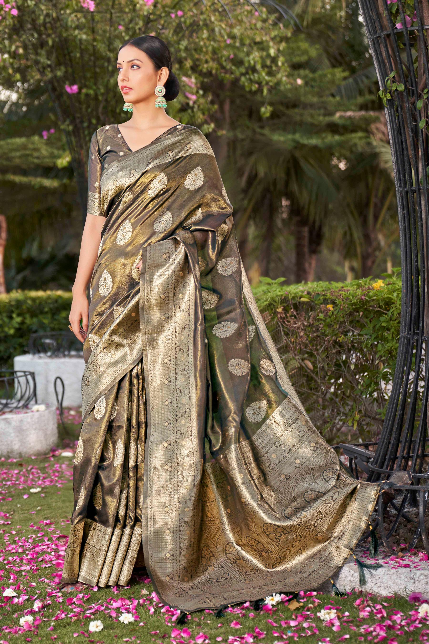 Coffee Brown Shimmer Silk Woven Fancy Saree - Monjolika Fashion Coffee Brown Shimmer Silk Woven Fancy Saree - Monjolika Fashion