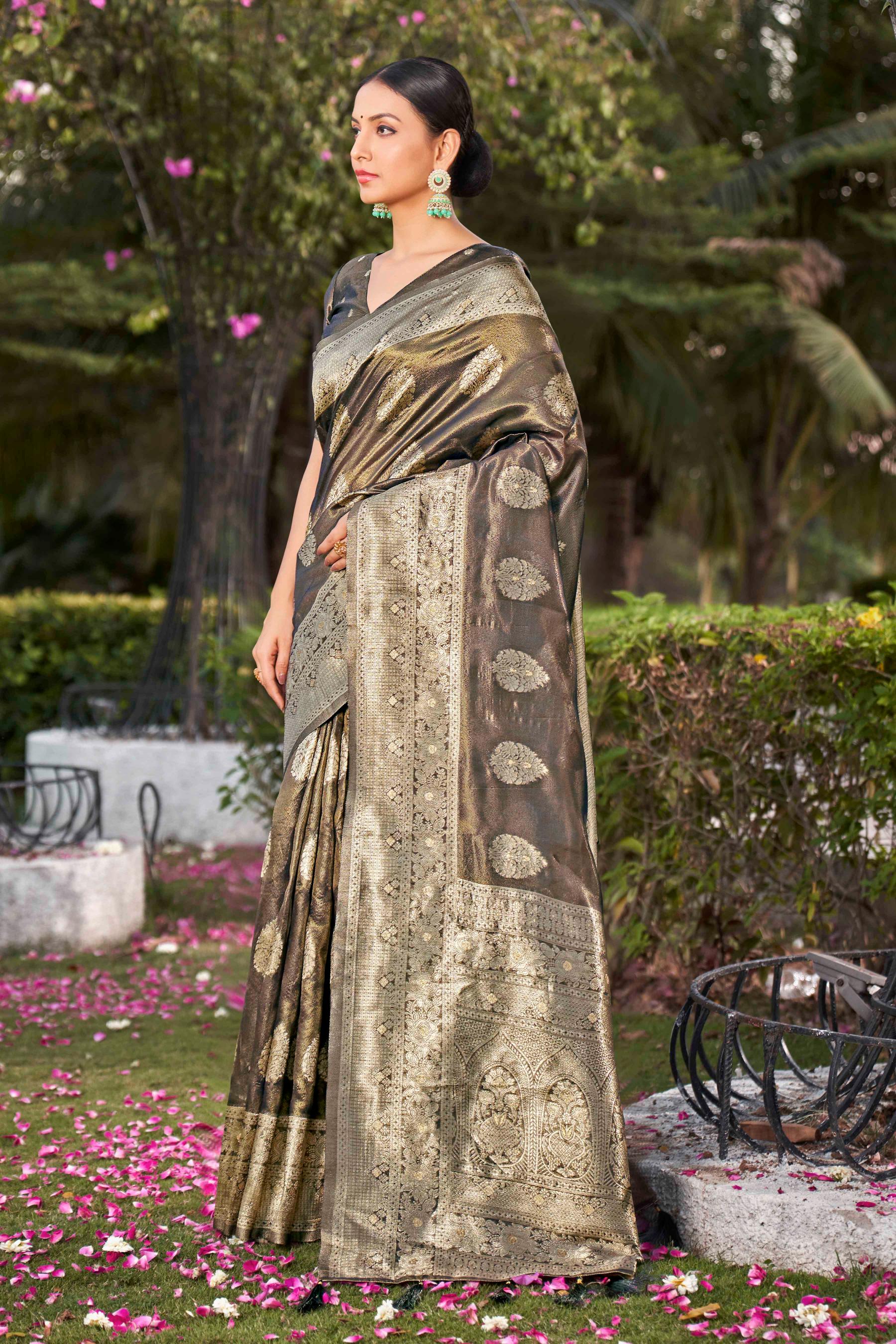 Coffee Brown Shimmer Silk Woven Fancy Saree - Monjolika Fashion Coffee Brown Shimmer Silk Woven Fancy Saree - Monjolika Fashion