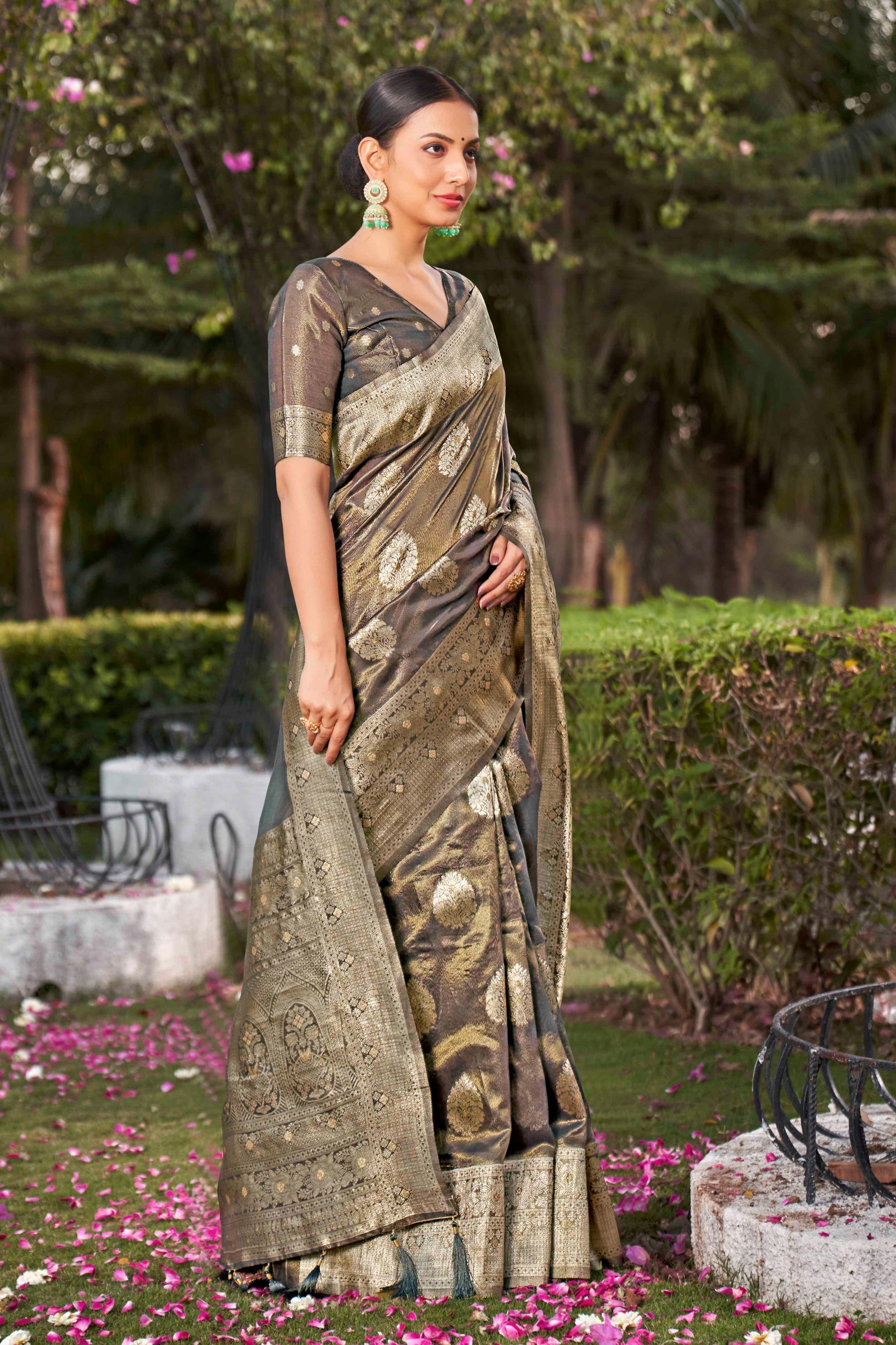 Coffee Brown Shimmer Silk Woven Fancy Saree - Monjolika Fashion Coffee Brown Shimmer Silk Woven Fancy Saree - Monjolika Fashion
