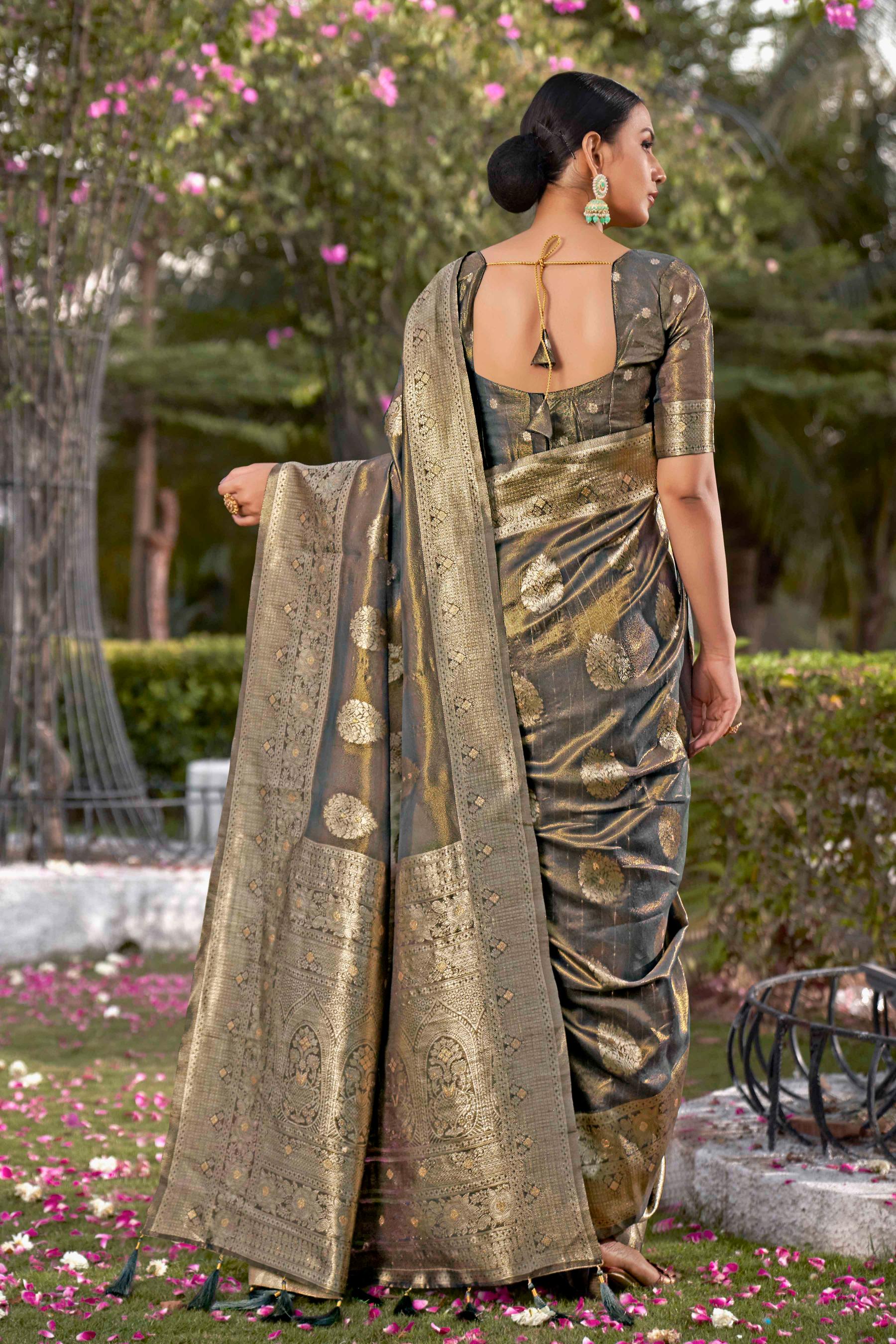 Coffee Brown Shimmer Silk Woven Fancy Saree - Monjolika Fashion Coffee Brown Shimmer Silk Woven Fancy Saree - Monjolika Fashion