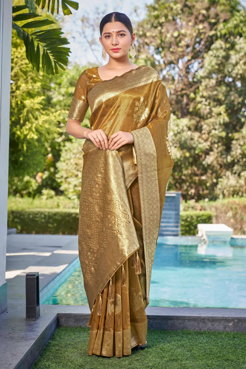 Mustard Shimmer Silk Woven Contemporary Wear Saree - Monjolika Fashion Mustard Shimmer Silk Woven Contemporary Wear Saree - Monjolika Fashion
