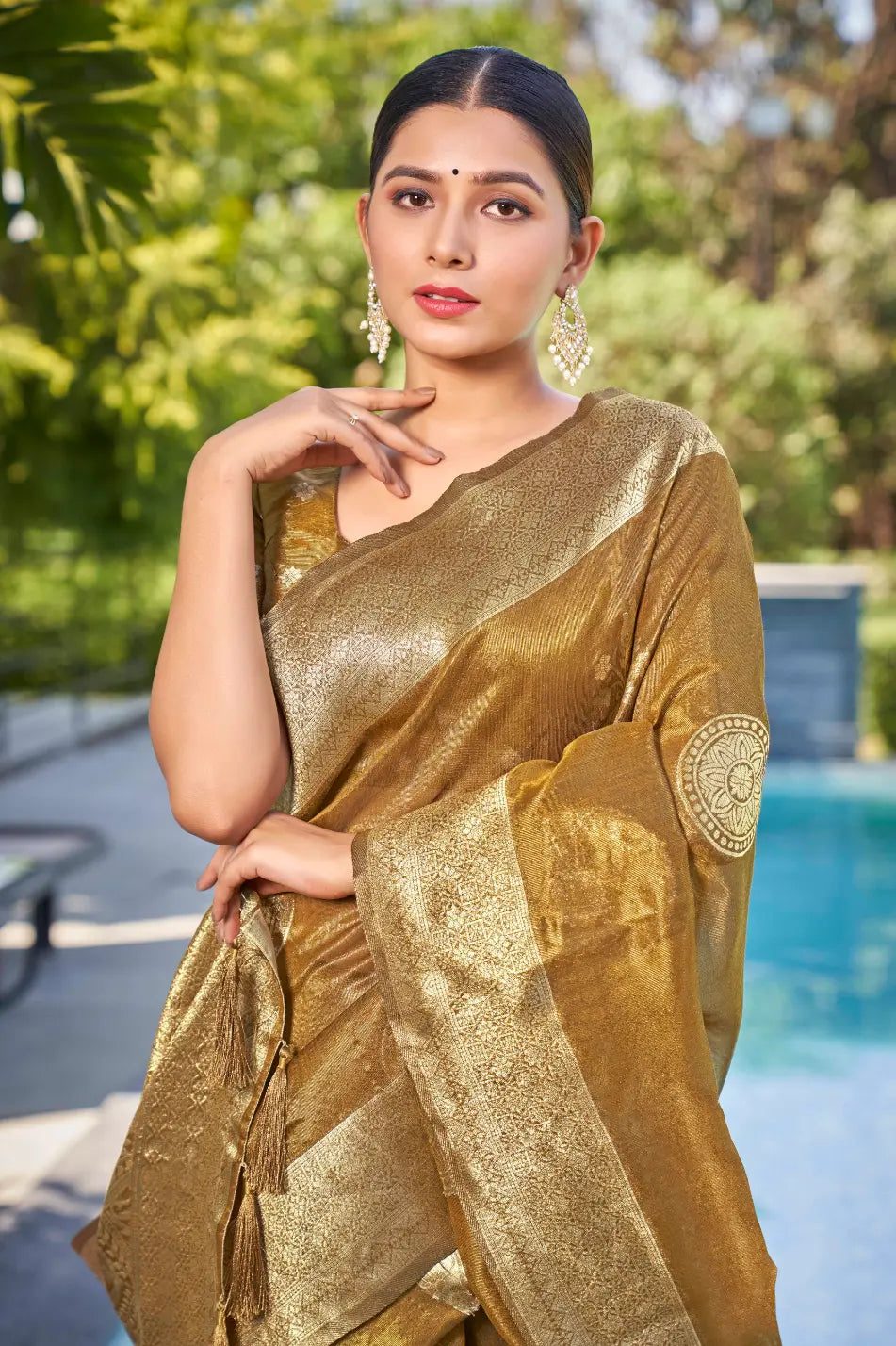 Mustard Shimmer Silk Woven Contemporary Wear Saree - Monjolika Fashion Mustard Shimmer Silk Woven Contemporary Wear Saree - Monjolika Fashion