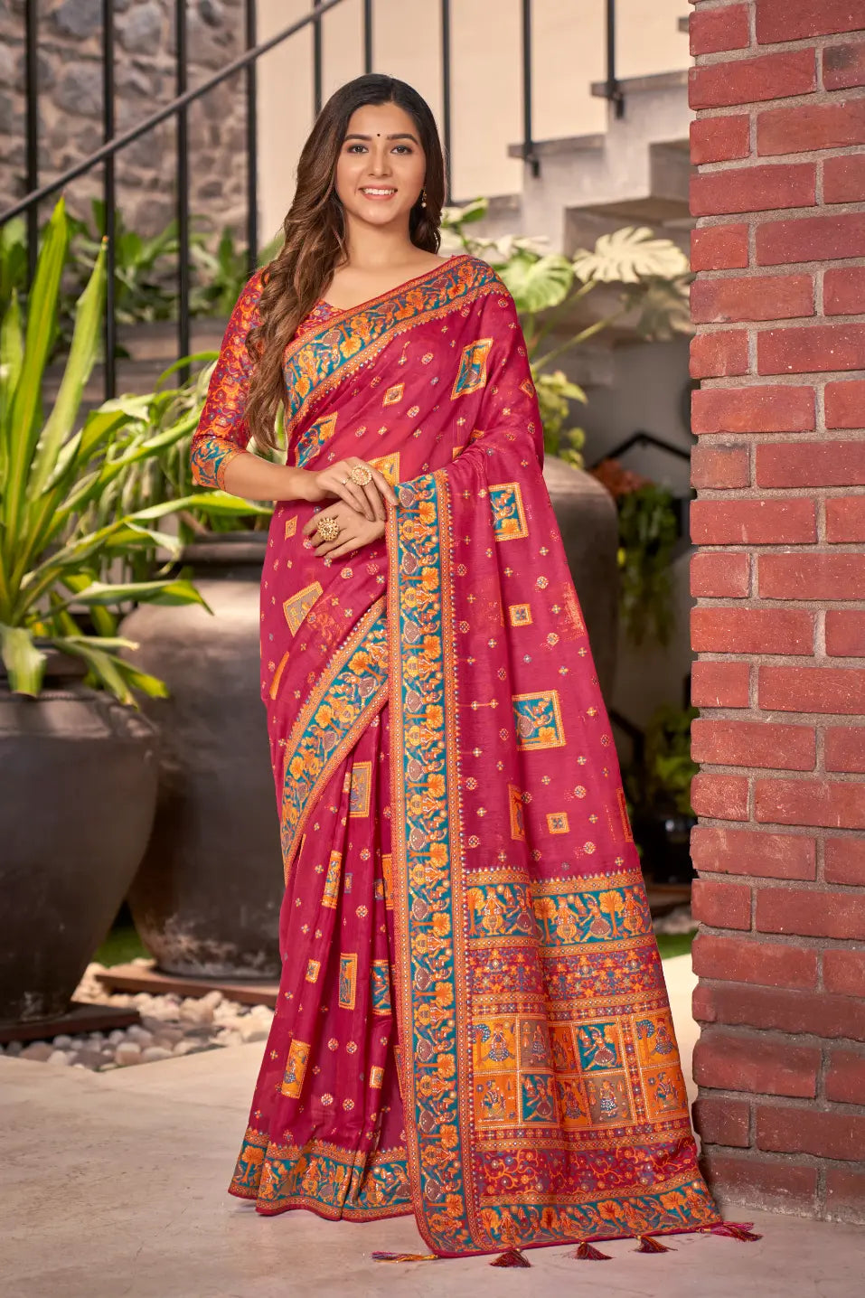 Bright Pink Cotton Festival Wear Ethnic Saree - Monjolika Fashion Bright Pink Cotton Festival Wear Ethnic Saree - Monjolika Fashion