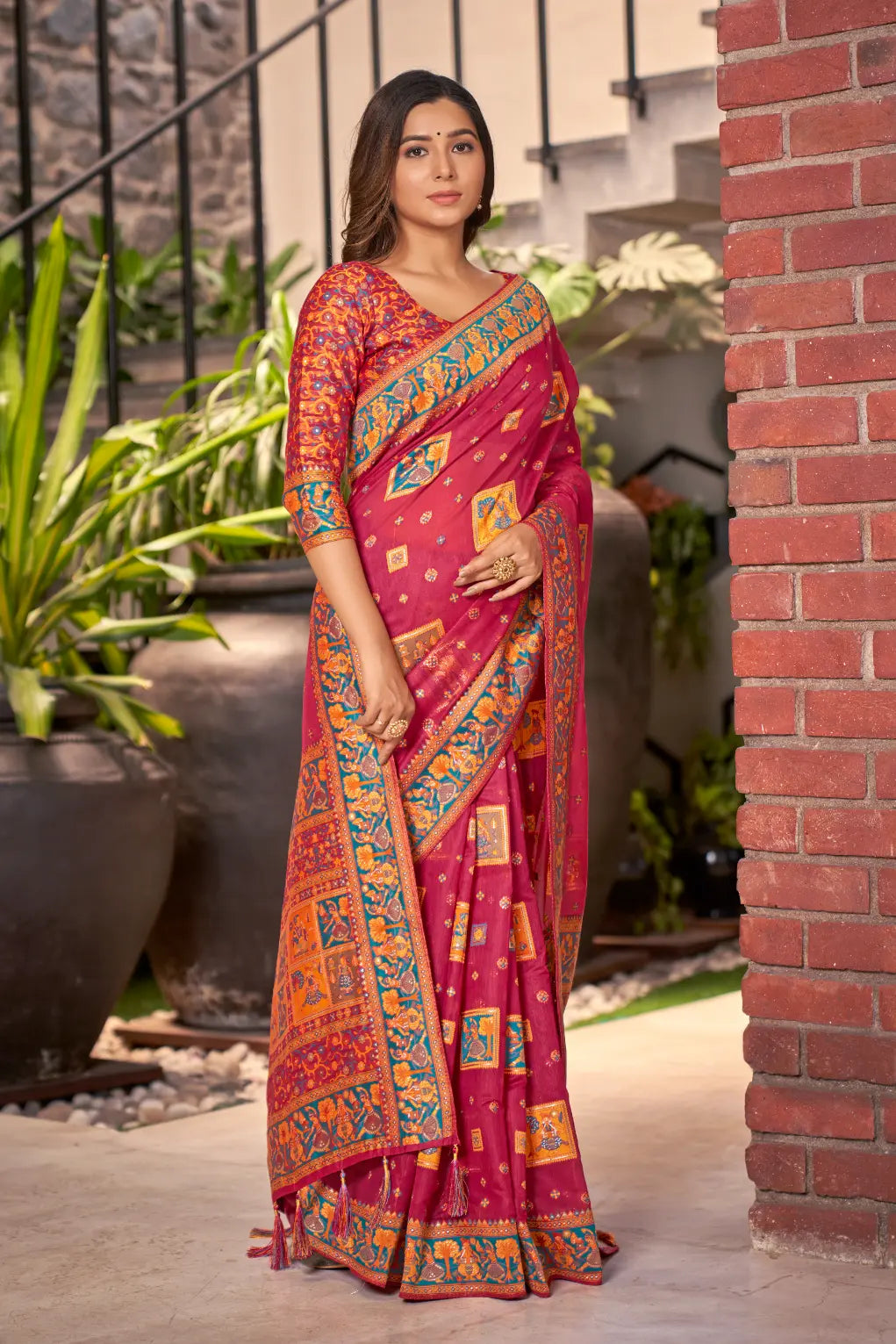 Bright Pink Cotton Festival Wear Ethnic Saree - Monjolika Fashion Bright Pink Cotton Festival Wear Ethnic Saree - Monjolika Fashion