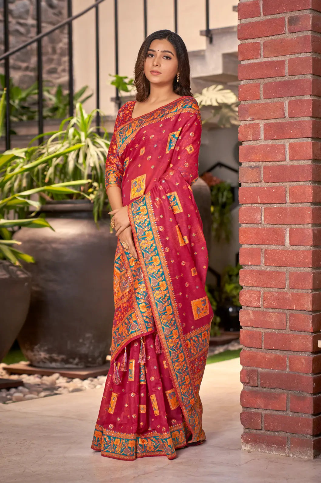 Bright Pink Cotton Festival Wear Ethnic Saree - Monjolika Fashion Bright Pink Cotton Festival Wear Ethnic Saree - Monjolika Fashion