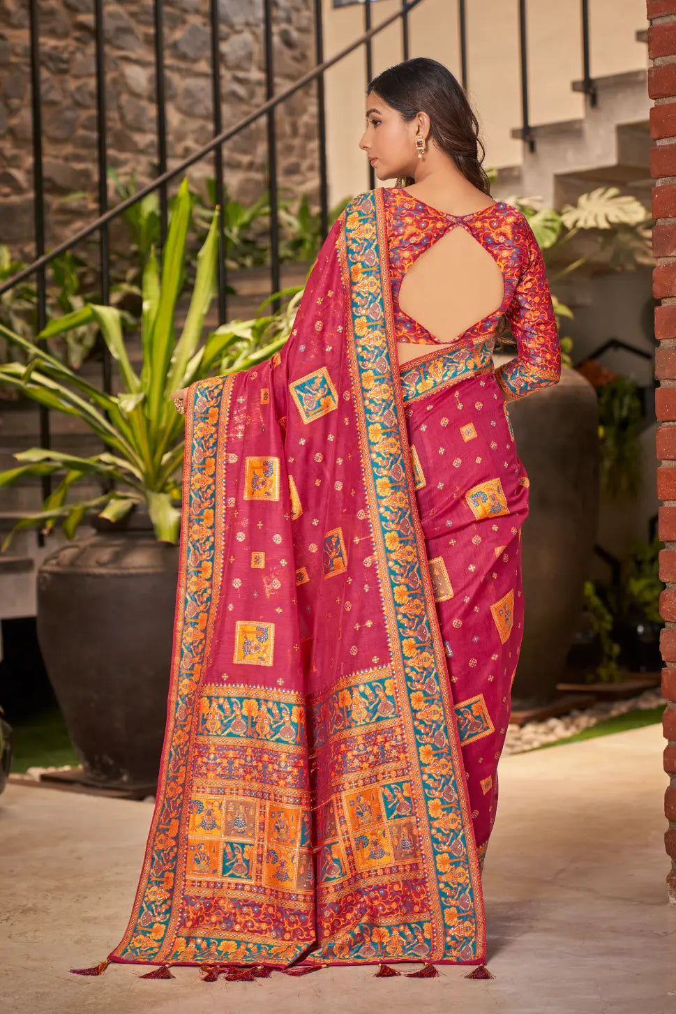 Bright Pink Cotton Festival Wear Ethnic Saree - Monjolika Fashion Bright Pink Cotton Festival Wear Ethnic Saree - Monjolika Fashion