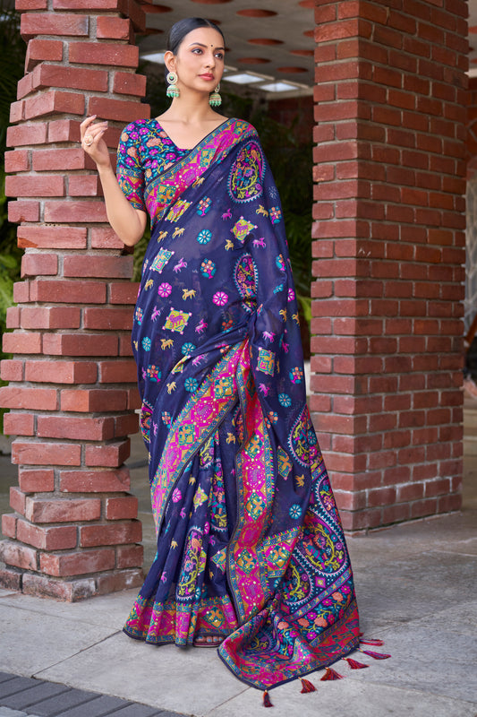 Blue Cotton Silk Zari Woven Exquisite Saree