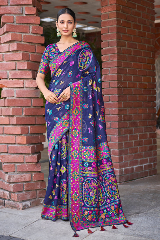 Blue Cotton Silk Zari Woven Exquisite Saree