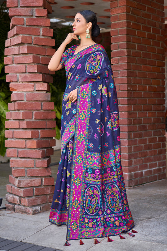 Blue Cotton Silk Zari Woven Exquisite Saree