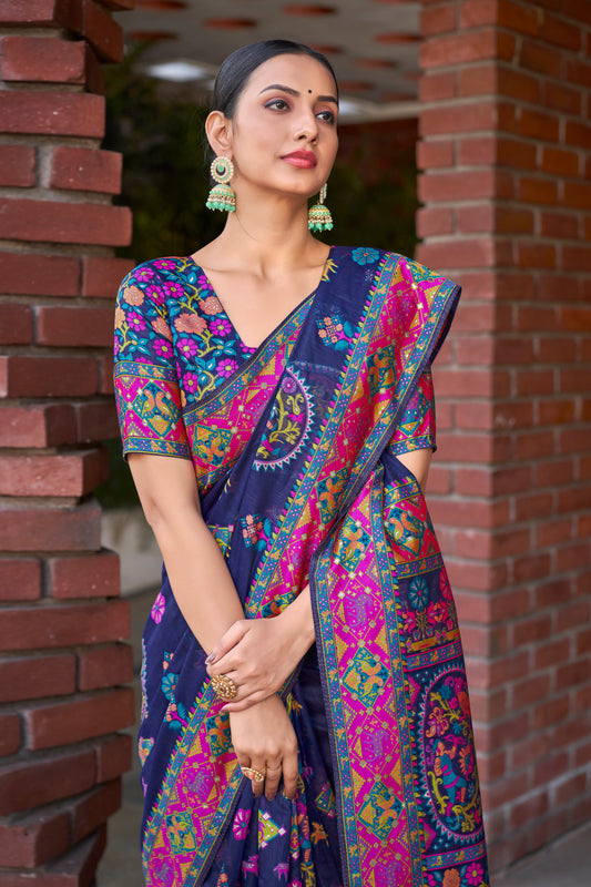 Blue Cotton Silk Zari Woven Exquisite Saree