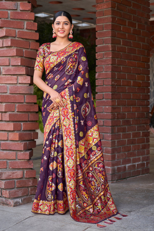 Purple Cotton Silk Zari Woven Exquisite Saree
